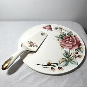 Lefton Americana 12 ½" cake plate 980 & AYNSLEY antique rose server